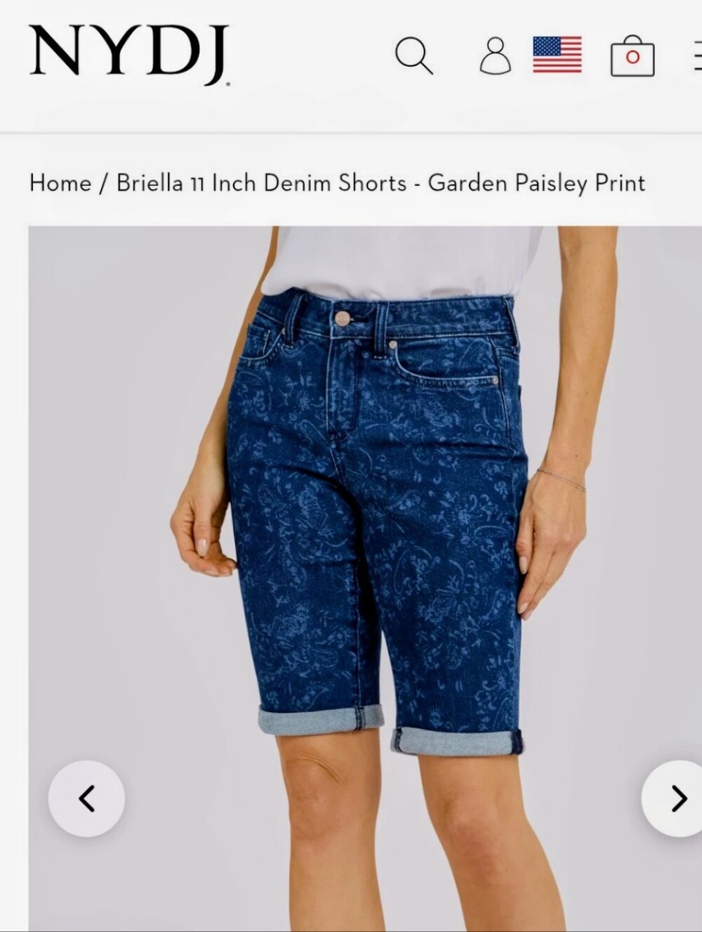NYDJ Briella 11"Paisley Blue Shorts 12 nwot